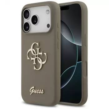 Guess Silicone Big 4G Script Case voor iPhone 17 Pro bruin