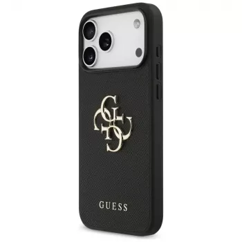 Guess Grained Big 4G & Classic Logo Back Cover voor iPhone 17 Pro Max, zwart
