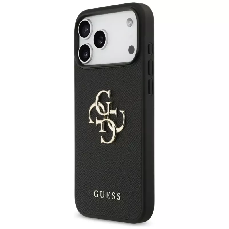 Guess Grained Big 4G & Classic Logo Back Cover voor iPhone 17 Pro Max, zwart