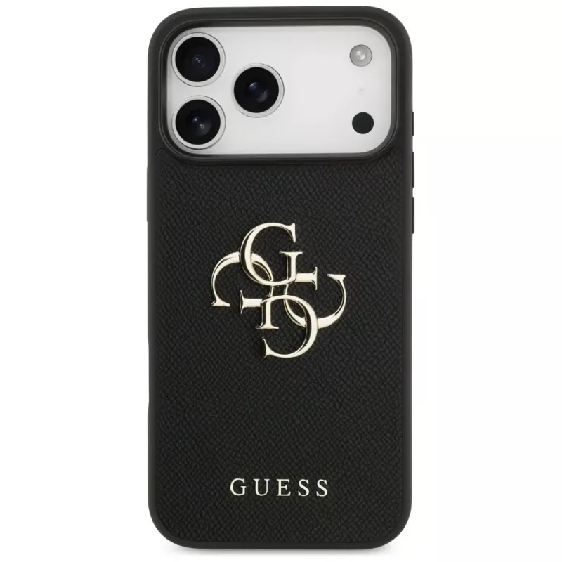 Guess Grained Big 4G & Classic Logo Back Cover voor iPhone 17 Pro Max, zwart