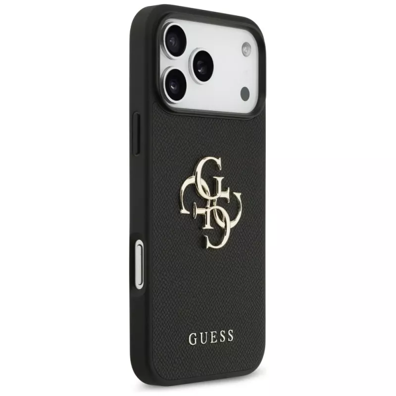 Guess Grained Big 4G & Classic Logo Back Cover voor iPhone 17 Pro Max, zwart