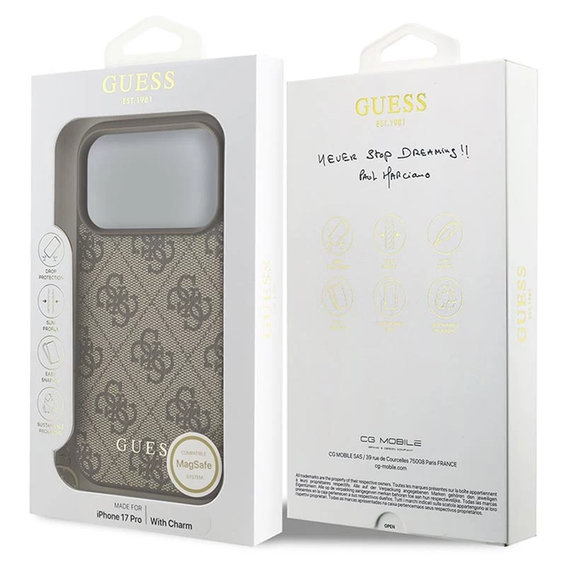 Guess 4G Charms Collection MagSafe Case voor iPhone 17 Pro (bruin)