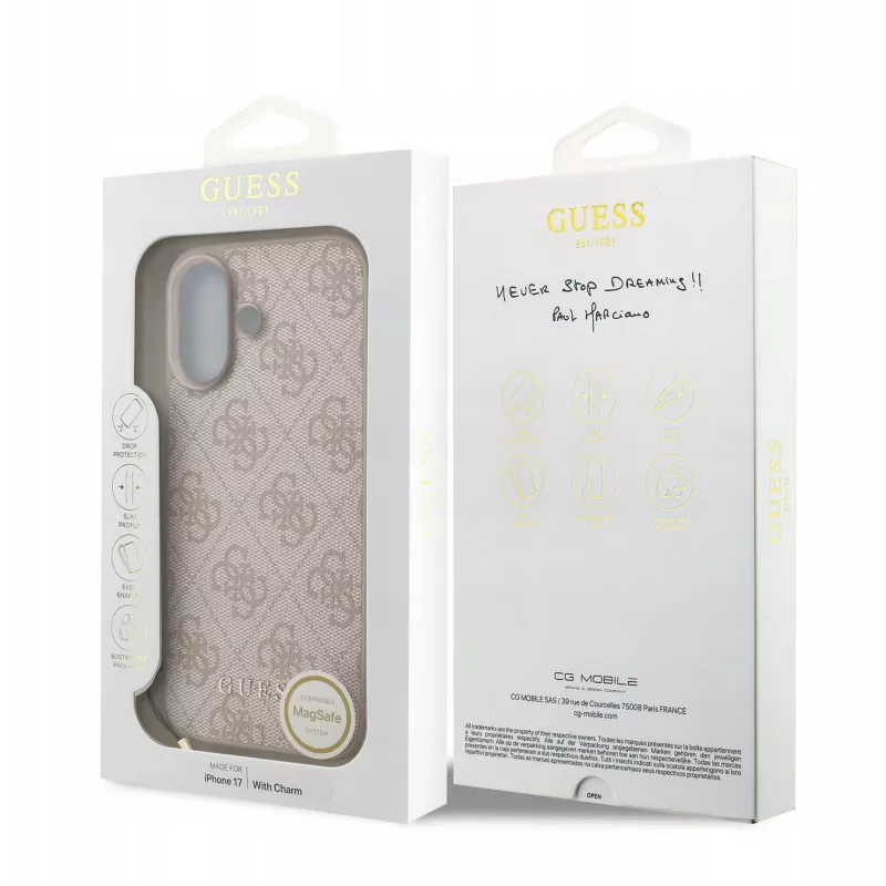 Guess 4G Charms Collection MagSafe Case voor iPhone 17 (roze)