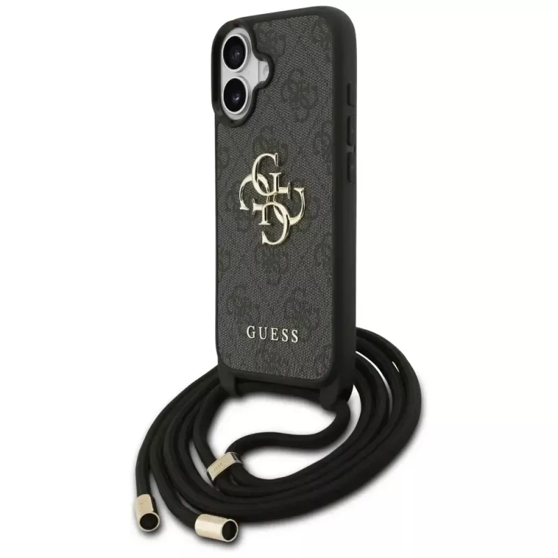 Guess 4G Big Logo Cord Strap Crossbody Case voor Apple iPhone 17, zwart