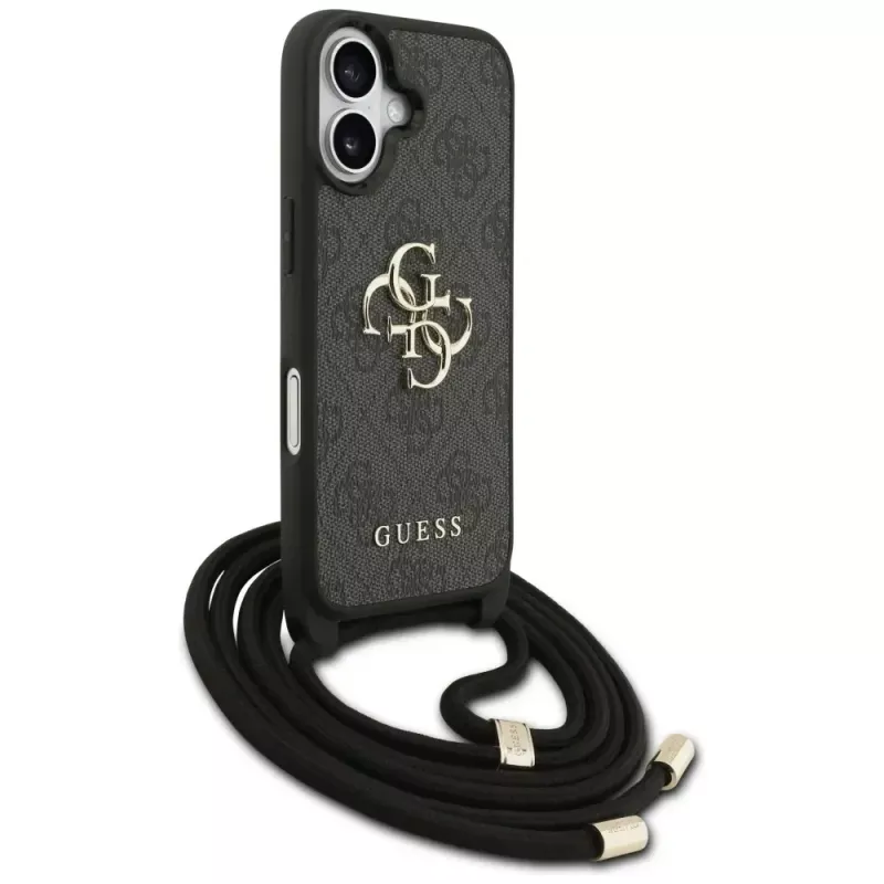 Guess 4G Big Logo Cord Strap Crossbody Case voor Apple iPhone 17, zwart