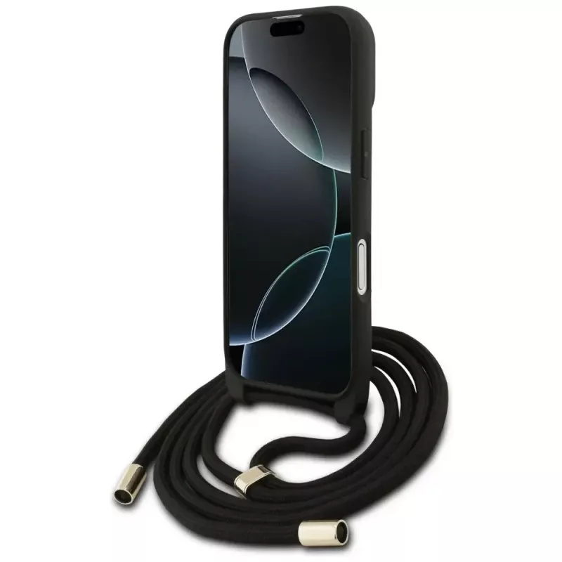 Guess 4G Big Logo Cord Strap Crossbody Case voor Apple iPhone 17, zwart