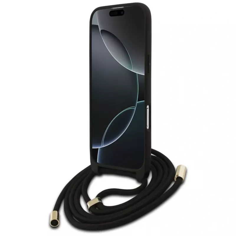 Guess 4G Big Logo Cord Strap Crossbody Case voor iPhone Air, zwart