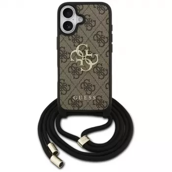 Guess 4G Big Logo Cord Strap Crossbody Case voor iPhone 17 bruin