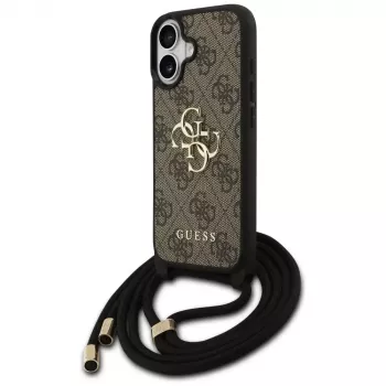 Guess 4G Big Logo Cord Strap Crossbody Case voor iPhone 17 bruin