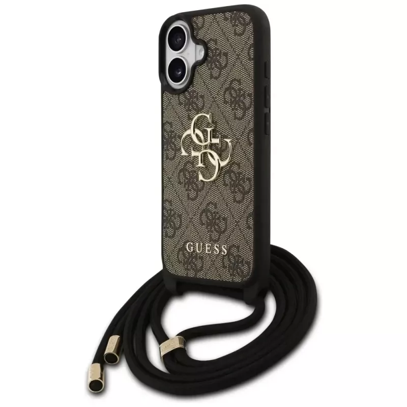Guess 4G Big Logo Cord Strap Crossbody Case voor iPhone 17 bruin
