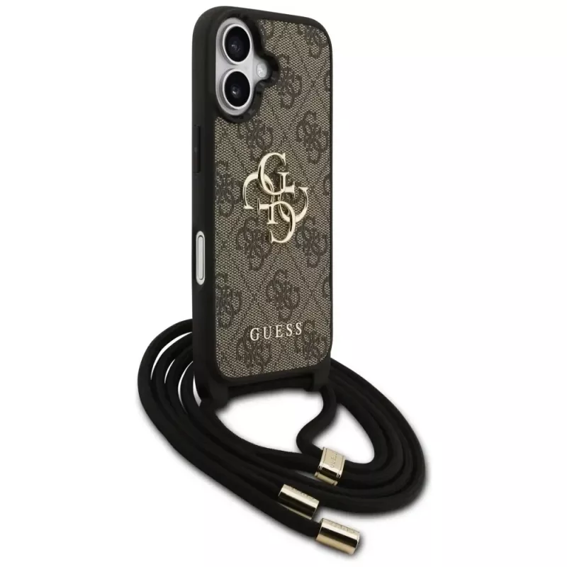 Guess 4G Big Logo Cord Strap Crossbody Case voor iPhone 17 bruin