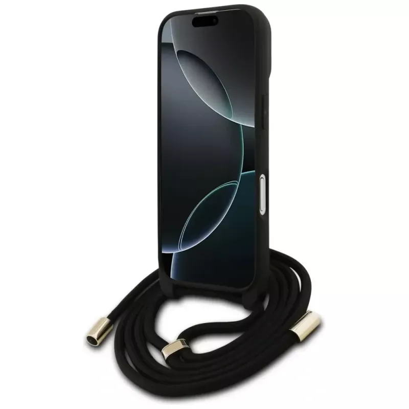 Guess 4G Big Logo Cord Strap Crossbody Case voor iPhone 17 bruin