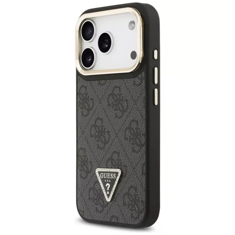 Guess 4G PU Triangle Logo & Stand Camera Magsafe Case voor iPhone 17 Pro zwart