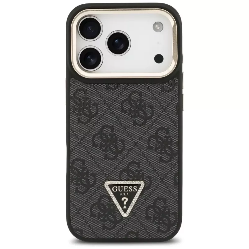 Guess 4G PU Triangle Logo & Stand Camera Magsafe Case voor iPhone 17 Pro zwart
