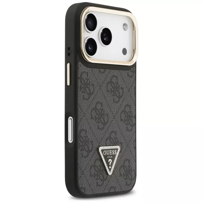 Guess 4G PU Triangle Logo & Stand Camera Magsafe Case voor iPhone 17 Pro zwart