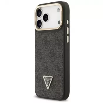 Guess 4G PU Triangle Logo & Stand Camera Magsafe Case voor iPhone 17 Pro Max zwart
