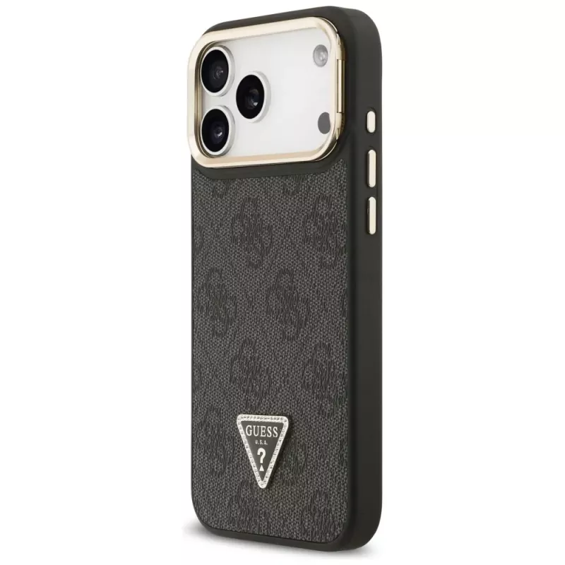Guess 4G PU Triangle Logo & Stand Camera Magsafe Case voor iPhone 17 Pro Max zwart
