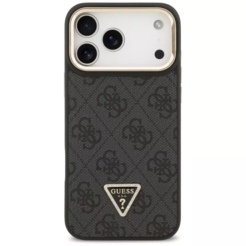 Guess 4G PU Triangle Logo & Stand Camera Magsafe Case voor iPhone 17 Pro Max zwart