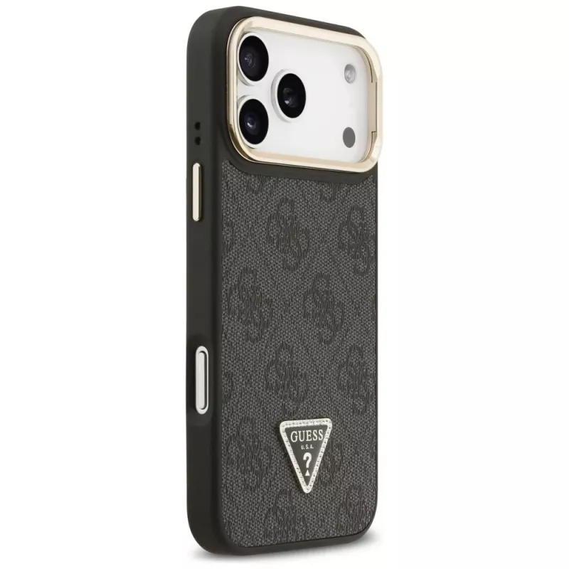Guess 4G PU Triangle Logo & Stand Camera Magsafe Case voor iPhone 17 Pro Max zwart