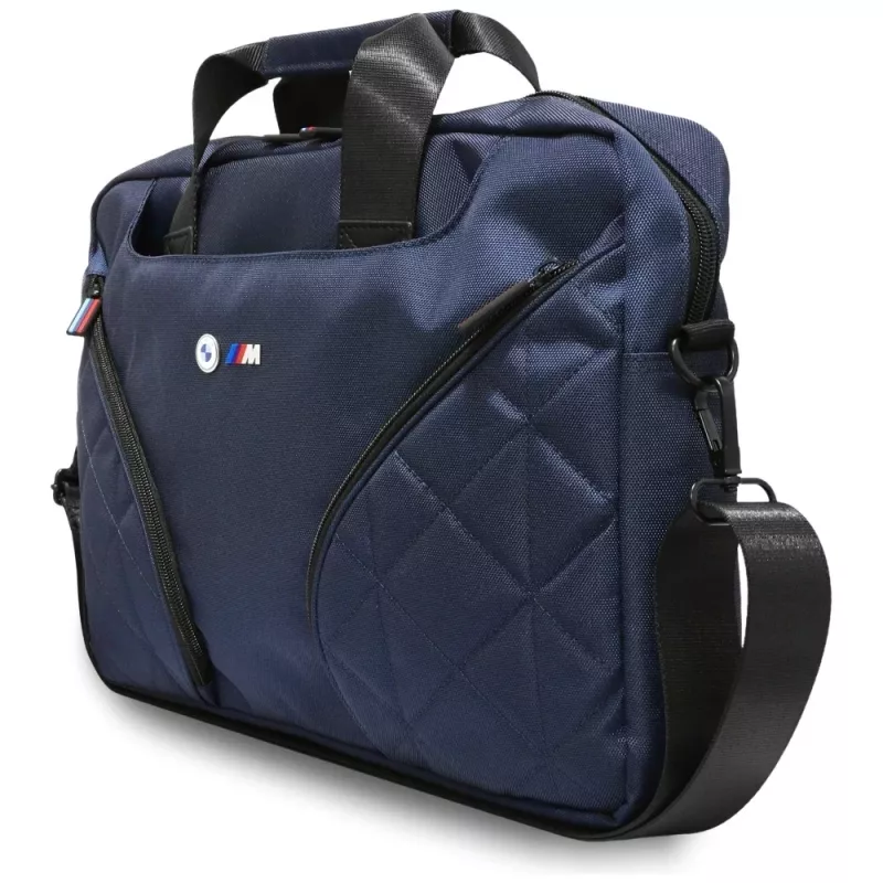 BMW Nylon Laptop Messenger Bag with Metal Logo, marineblauw, 16 inch