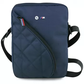 BMW Nylon schoudertas met vakken en Metal-logo, 10 inch, marineblauw