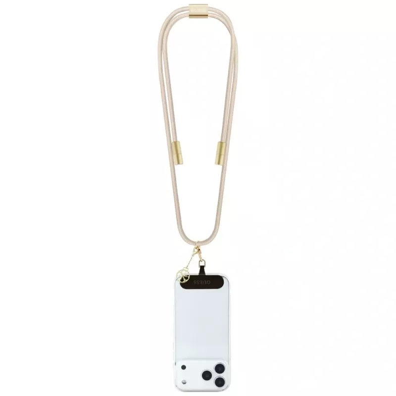 Guess Crossbody Strap 4G Charm - Universele telefoonstrap / USB-C naar USB-C kabel 1,5m (beige)