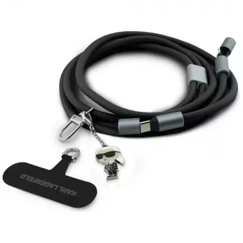 Karl Lagerfeld Ikonik Charm USB-C naar USB-C kabel met lanyard, 1,2 m, zwart