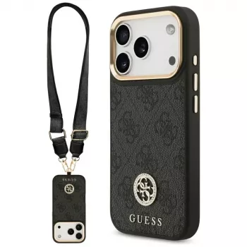 Guess 4G Strass Logo & Big Strap Metal Buttons MagSafe case voor iPhone 17 Pro zwart