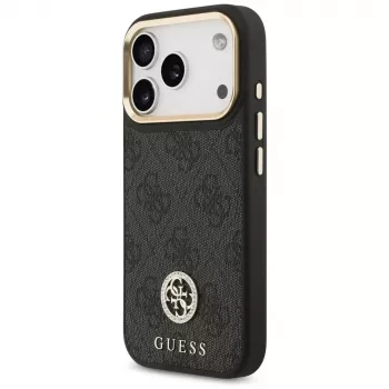 Guess 4G Strass Logo & Big Strap Metal Buttons MagSafe case voor iPhone 17 Pro zwart