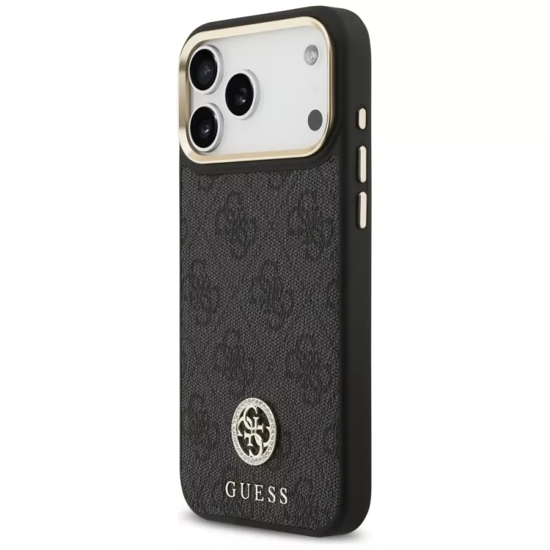 Guess 4G Strass Logo & Big Strap Metal Buttons MagSafe case voor iPhone 17 Pro Max zwart