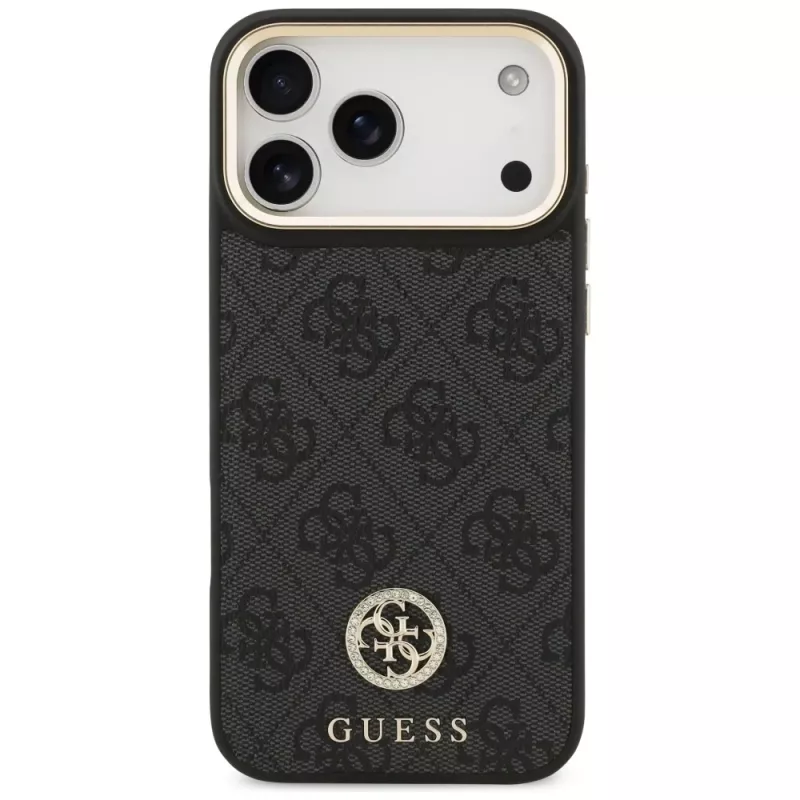 Guess 4G Strass Logo & Big Strap Metal Buttons MagSafe case voor iPhone 17 Pro Max zwart