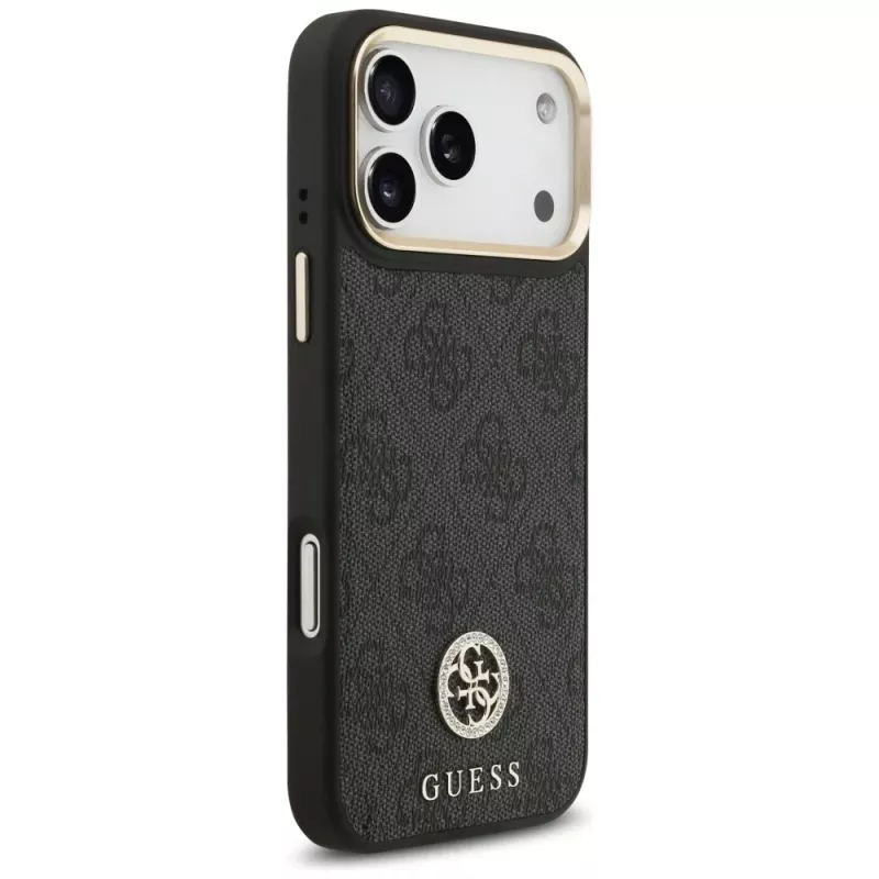 Guess 4G Strass Logo & Big Strap Metal Buttons MagSafe case voor iPhone 17 Pro Max zwart