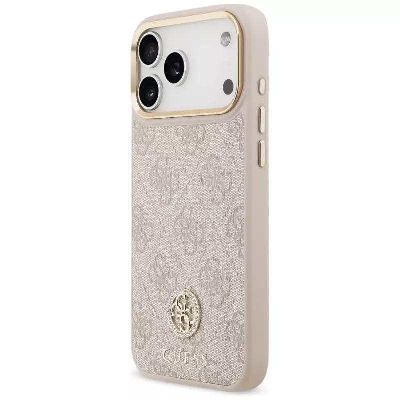 Guess 4G Strass Logo & Big Strap Metal Buttons MagSafe case voor Apple iPhone 17 Pro Max roze