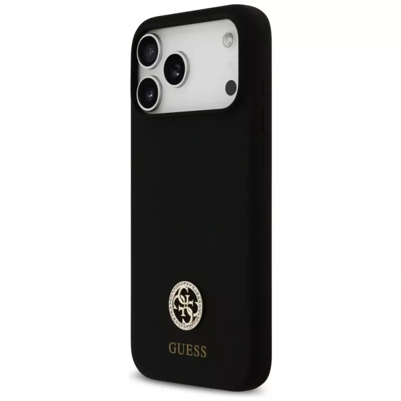 Guess Silicone Logo Strass 4G MagSafe case voor iPhone 17 Pro Max zwart