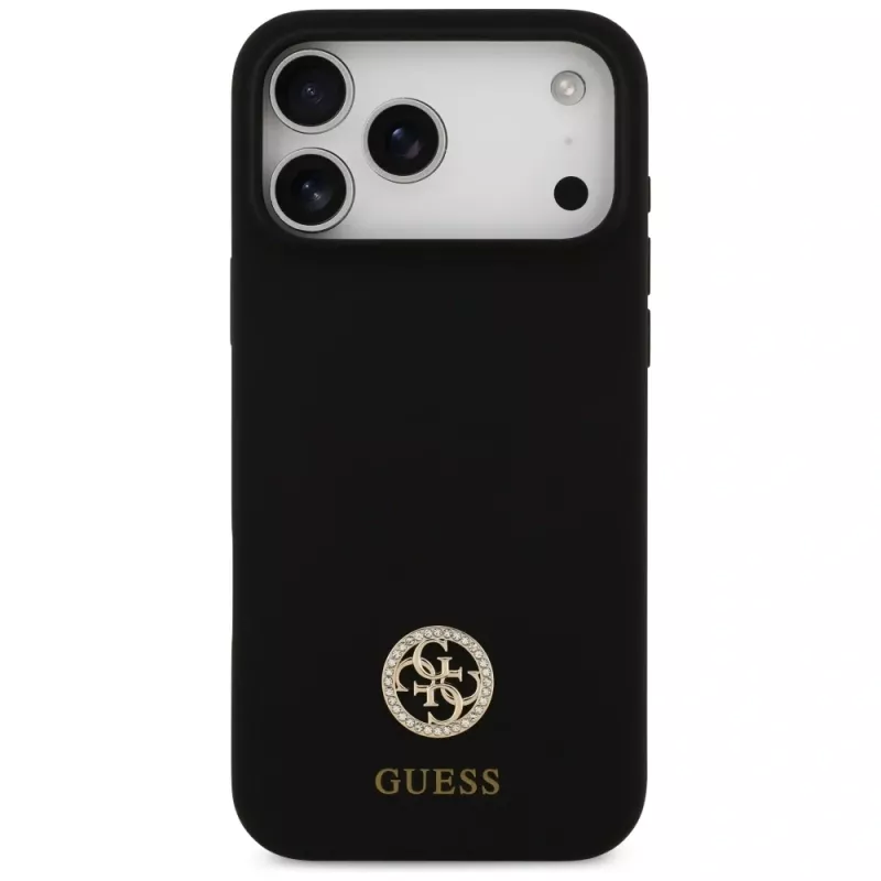 Guess Silicone Logo Strass 4G MagSafe case voor iPhone 17 Pro Max zwart