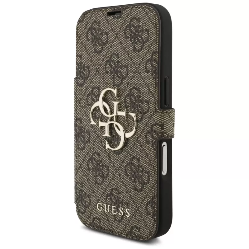 Guess Book 4G Metal Logo case voor Apple iPhone 17 Pro, bruin