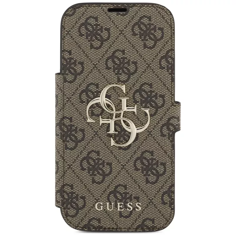 Guess Book 4G Metal Logo case voor Apple iPhone 17 Pro, bruin