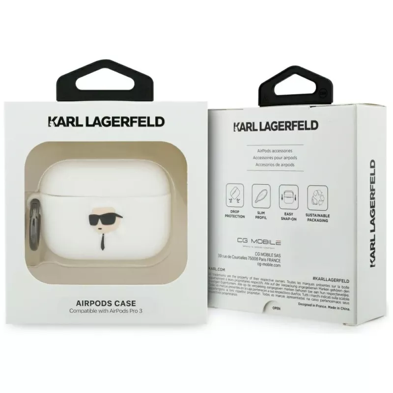 KARL LAGERFELD Silicone Karl Head 3D-hoesje voor AirPods Pro 3, wit