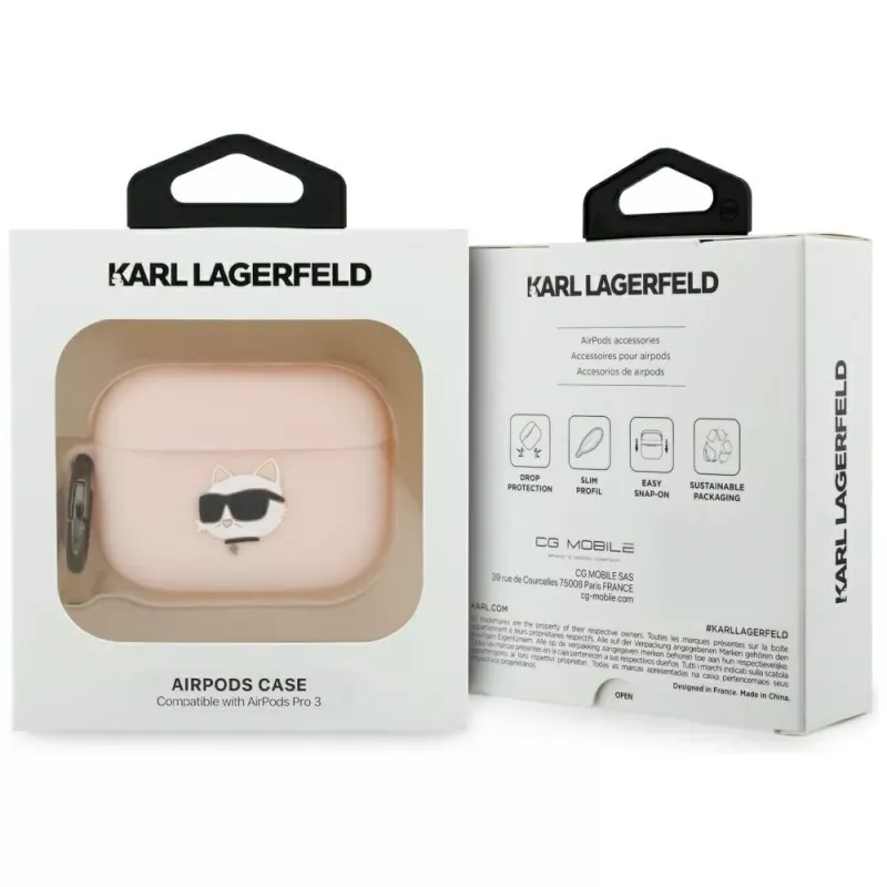 Karl Lagerfeld siliconen Choupette Head 3D-hoesje voor AirPods Pro 3, roze