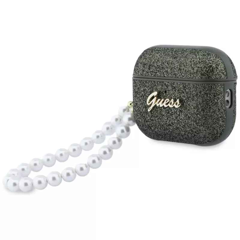 Guess Glitter Pearl Strap-hoesje voor AirPods Pro 3, kaki