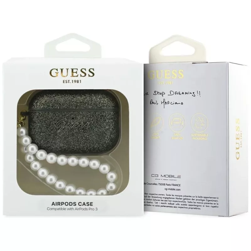 Guess Glitter Pearl Strap-hoesje voor AirPods Pro 3, kaki