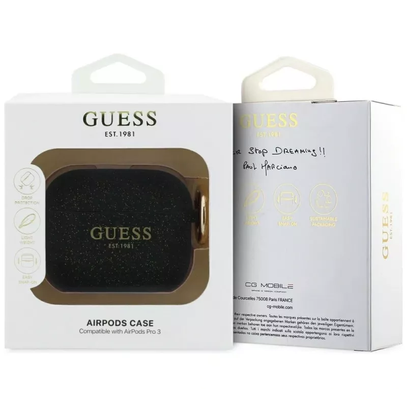 Guess siliconen Glitter Ring-hoesje voor AirPods Pro 3, zwart