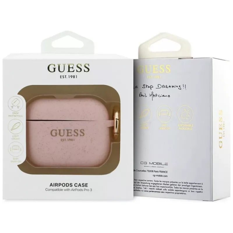 Guess siliconen Glitter Ring-hoesje voor AirPods Pro 3, roze