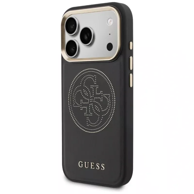 Guess Perforated 4G MagSafe-hoesje voor iPhone 17 Pro, zwart