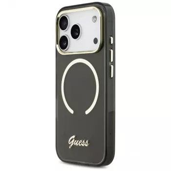 Guess IML Script Metal MagSafe-hoesje voor iPhone 17 Pro, zwart