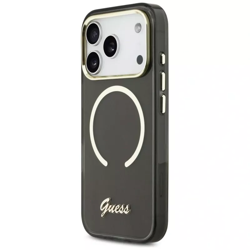 Guess IML Script Metal MagSafe-hoesje voor iPhone 17 Pro Max, zwart