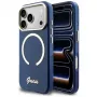 Guess IML Script Metal MagSafe-hoesje voor iPhone 17 Pro, blauw