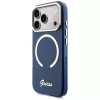Guess IML Script Metal MagSafe-hoesje voor iPhone 17 Pro, blauw