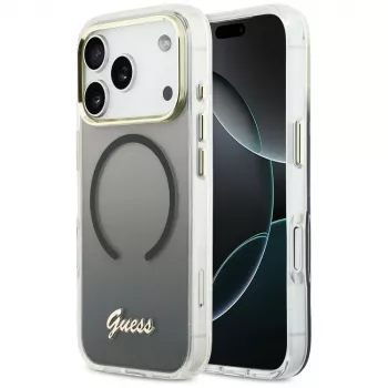 Guess IML Gradient Script Metal MagSafe-hoesje voor Apple iPhone 17 Pro Max, zwart