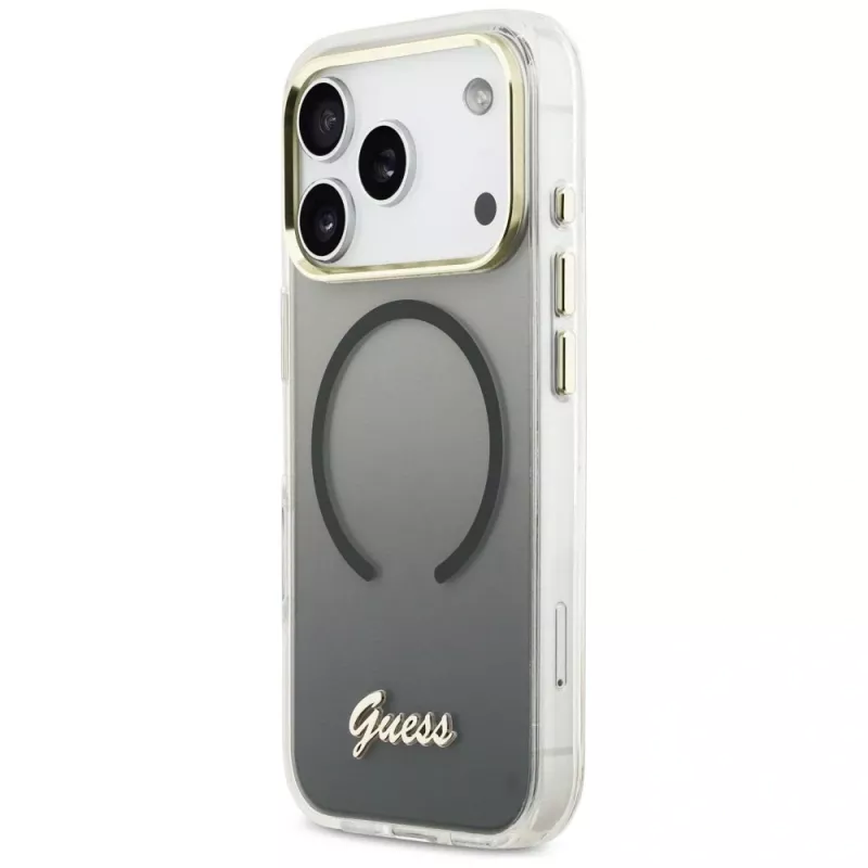 Guess IML Gradient Script Metal MagSafe-hoesje voor Apple iPhone 17 Pro Max, zwart